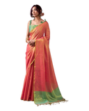 Coral - Classic Plain Cotton Silky Fancy Saree with Blouse Piece - UK Stock - 2/3 days Delivery 12KV25 RP514 - Prachy Creations