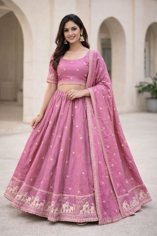 Coral - Dupion Silk Lehenga Set - Garba / Dandia , Mehndi / Sangeet / Weddings - Size UK 12 (38" Bust) Adjustable to Size 14 - UK Stock - 24h Dispatch - AF2603 02TY26 - Prachy Creations