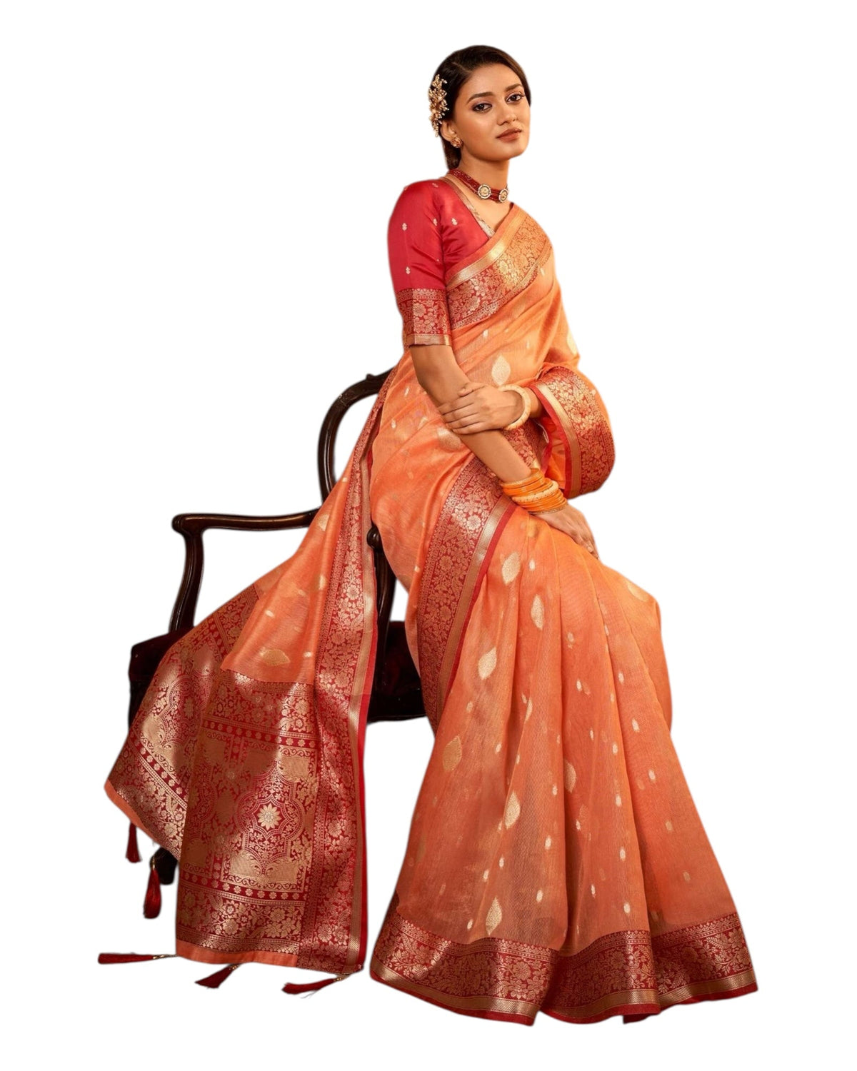 Coral - Handloom - Cotton Silky Banarasi Saree with Blouse Piece - RP84003 10KP25 - Prachy Creations