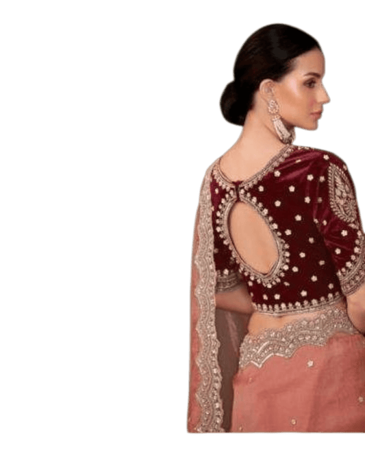 Coral Pink - Fancy Saree with contrast Blouse Piece - UK stock - 24hr Dispatch - TFH206TT - Prachy Creations