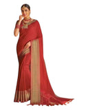 Coral Pink - Handloom - Banarasi Crepe Saree with Blouse Piece - JOHJAN47001 10VY25 - Prachy Creations