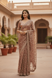 Coral Pink - Rich Bridal Saree with Allover Embroidery and Blouse Piece - UK stock - 24hr Dispatch - RS2519 JT - Prachy Creations