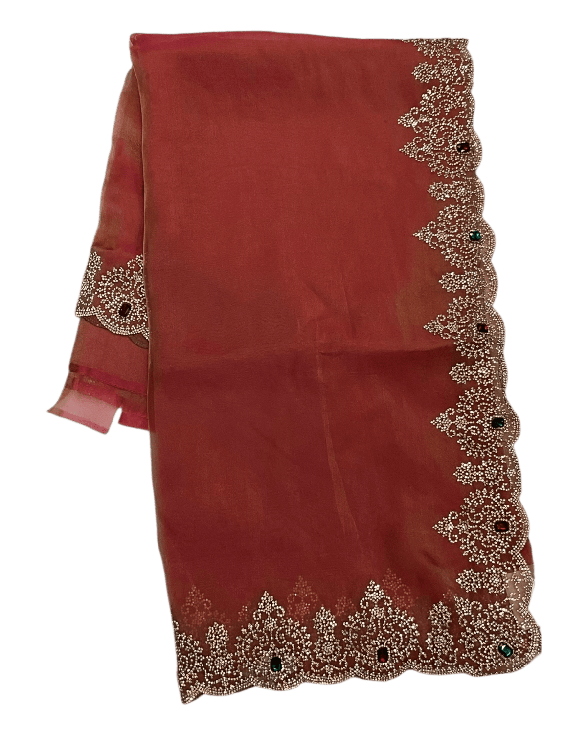 Coral Pink - Rich Saree with Stone Work and Blouse Piece - UK stock - 24hr Dispatch - RS2502 TH - Prachy Creations