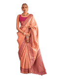 Coral / Purple - Silky Handloom Banarasi Saree with Blouse Piece - 12TY25 REW1050 - Prachy Creations
