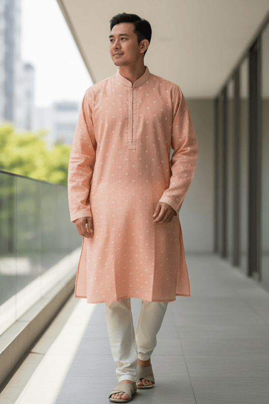 Coral - Rich Linen Mens Indian Kurta set - UK Stock - Weddings / Walimas , Sangeet, Diwali, Eid, Mehndi / Henna - NAD25712 VC - Prachy Creations
