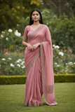 Coral - Rich Saree with Thread / Stone Embroidery and Blouse Piece - UK stock - 24hr Dispatch - RS2525 VJ - Prachy Creations