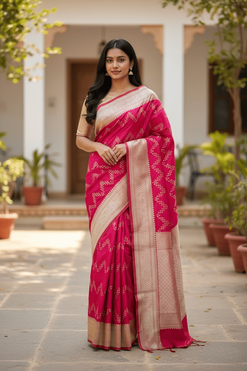 Coral - Traditional Handloom Banarasi Sari / Saree - with Blouse Piece - SN2405 11TP24 - Prachy Creations