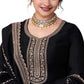 Cotton / Silky Black Anarakali Long Dress with Trousers - Size 12 (Bust 38") - Extra Margin inside - VF67743 TY 1024 - Prachy Creations
