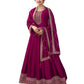 Cotton / Silky Magenta Pink Anarakali Long Dress with Trousers - Size 14 (Bust 40") - Extra Margin inside - VF67742 TY 1024 - Prachy Creations