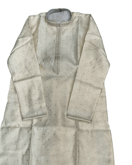 Cream - Banarasi Handloom Brocade Mens Indian Kurta set with Trousers - UK Stock - Weddings / Walimas , Sangeet, Diwali, Eid, Mehndi / Henna - VEE2602 VA - Prachy Creations