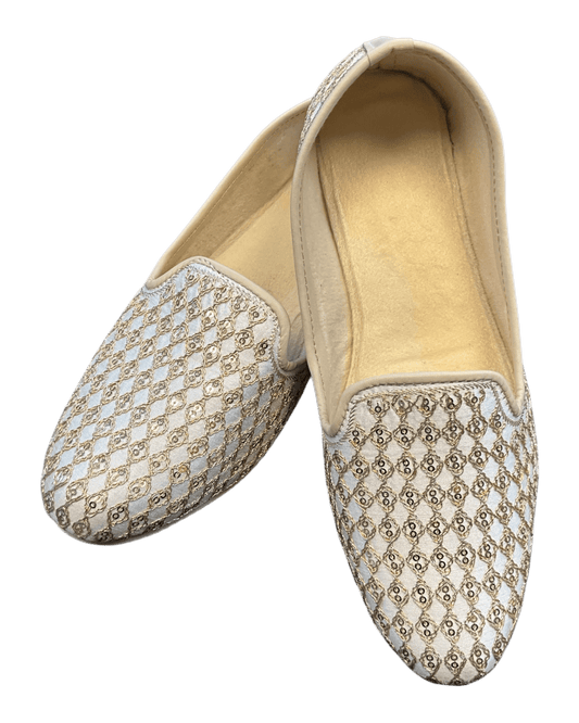 Cream Embroidered - Loafer Style Mojri - Indian Mens shoes - Mojari , Khossay - Sherwani / Kurta - PAL2602 C (Copy) - Prachy Creations