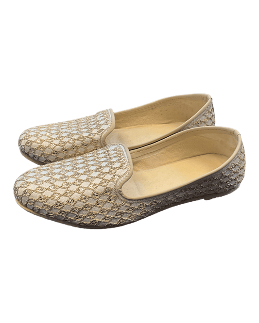 Cream Embroidered - Loafer Style Mojri - Indian Mens shoes - Mojari , Khossay - Sherwani / Kurta - PAL2602 C (Copy) - Prachy Creations