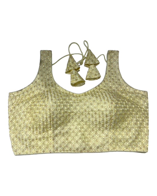 Cream - Fully Embroidered V neck Saree / Lehenga blouse - With Cups - Margin to loosen - UK Stock - AF2344 H 0923 - Prachy Creations