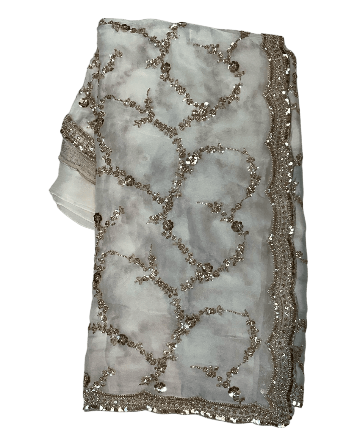 Cream / Gold - Rich Bridal Saree with Allover Embroidery and Blouse Piece - UK stock - 24hr Dispatch - RS2518 AJ - Prachy Creations