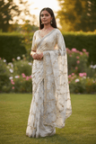 Cream / Gold - Rich Bridal Saree with Allover Embroidery and Blouse Piece - UK stock - 24hr Dispatch - RS2518 AJ - Prachy Creations