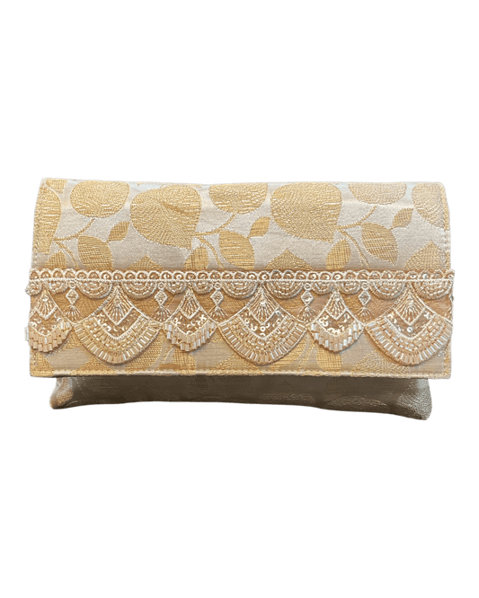 Cream - Handloom Brocade Clutch Bag / Handbag -Bollywood / Weddings - JS16d 06A26 - Prachy Creations