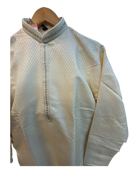 Cream / Light Gold - Banarasi Handloom Brocade Mens Indian Kurta set - UK Stock - Weddings / Walimas , Sangeet, Diwali, Eid, Mehndi / Henna - VEE2429 VP - Prachy Creations