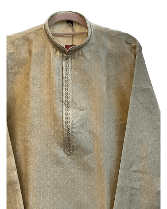 Cream / Light Gold - Banarasi Handloom Brocade Mens Indian Kurta set with Trousers - UK Stock - Weddings / Walimas , Sangeet, Diwali, Eid, Mehndi / Henna - VEE3033 VK - Prachy Creations