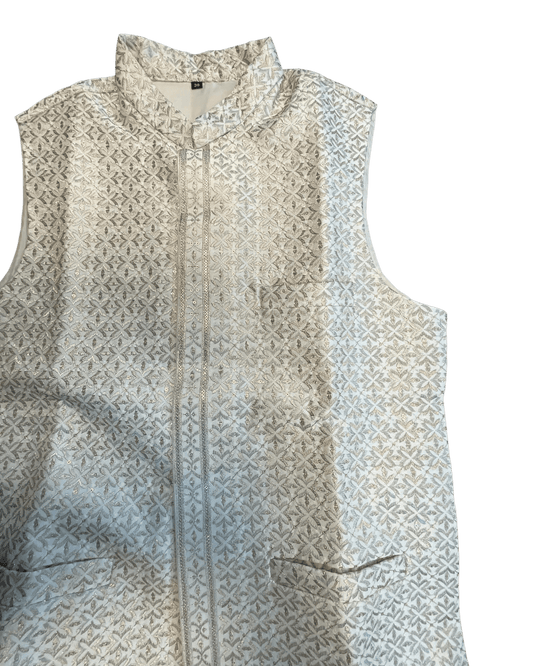 Cream / Off White - All Over Embroidered - Mens Indian Waistcoat - UK Stock - 24 hr Dispatch - KCS4835 06KA26 - Prachy Creations