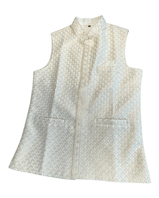 Cream / Off White - Premium Self All Over Embroidered - Mens Indian Waistcoat - UK Stock - 24 hr Dispatch - KCS4787 03KR26 (Copy) - Prachy Creations
