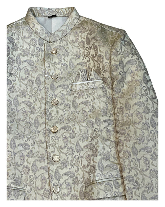 Cream - PREMIUM Slim Fit Mens Contrast Brocade BandhGala / Prince / Chinese Collar Jacket - Fantastic Fit - VNS-JOD7910/1 10VC25 - Prachy Creations