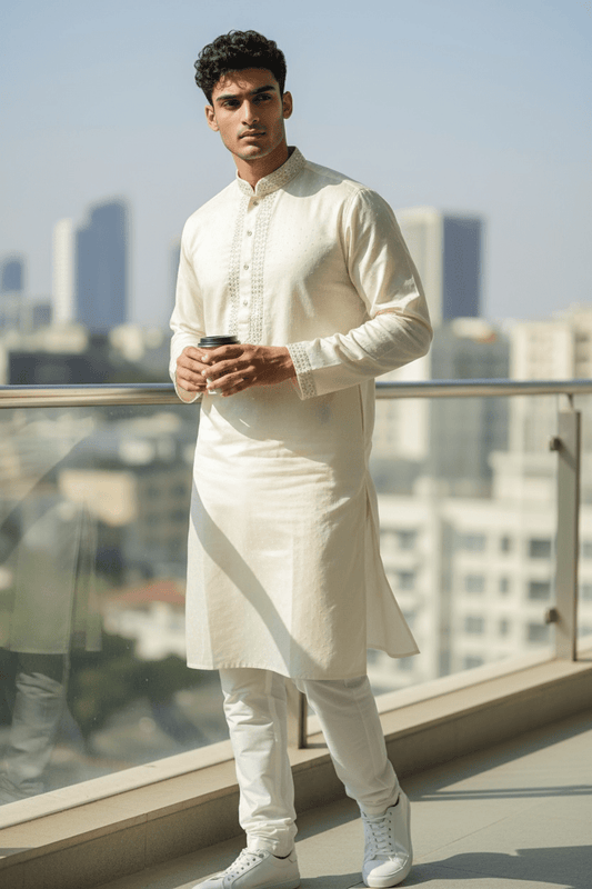 Cream - Quality Mens Indian Kurta set - UK Stock - Weddings / Walimas , Sangeet, Diwali, Eid, Mehndi / Henna - NAD25720 KH - Prachy Creations