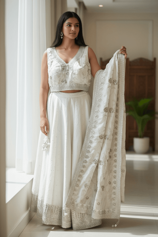 Cream - Ready Made Lehenga Set - Size 12 - 38"(Loosen up to 14) ) UK Stock - 24h Dispatch - KTC241207 TP 1224 - Prachy Creations