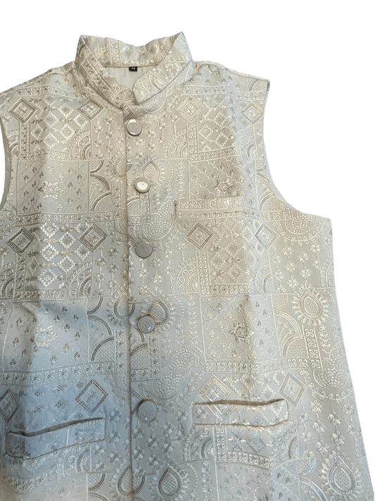 Cream - Rich All Over Embroidered - Mens Indian Waistcoat - UK Stock - 24 hr Dispatch - KCS4088 06VV26 - Prachy Creations