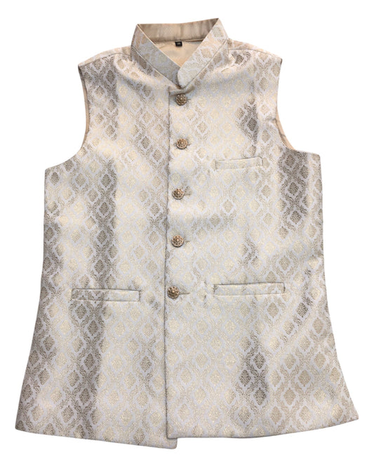 Cream - Rich Banarasi Brocade Handloom Brocade Mens Waistcoat - UK Stock- Dispatch in 24 hrs - KCS241107 KP - Prachy Creations