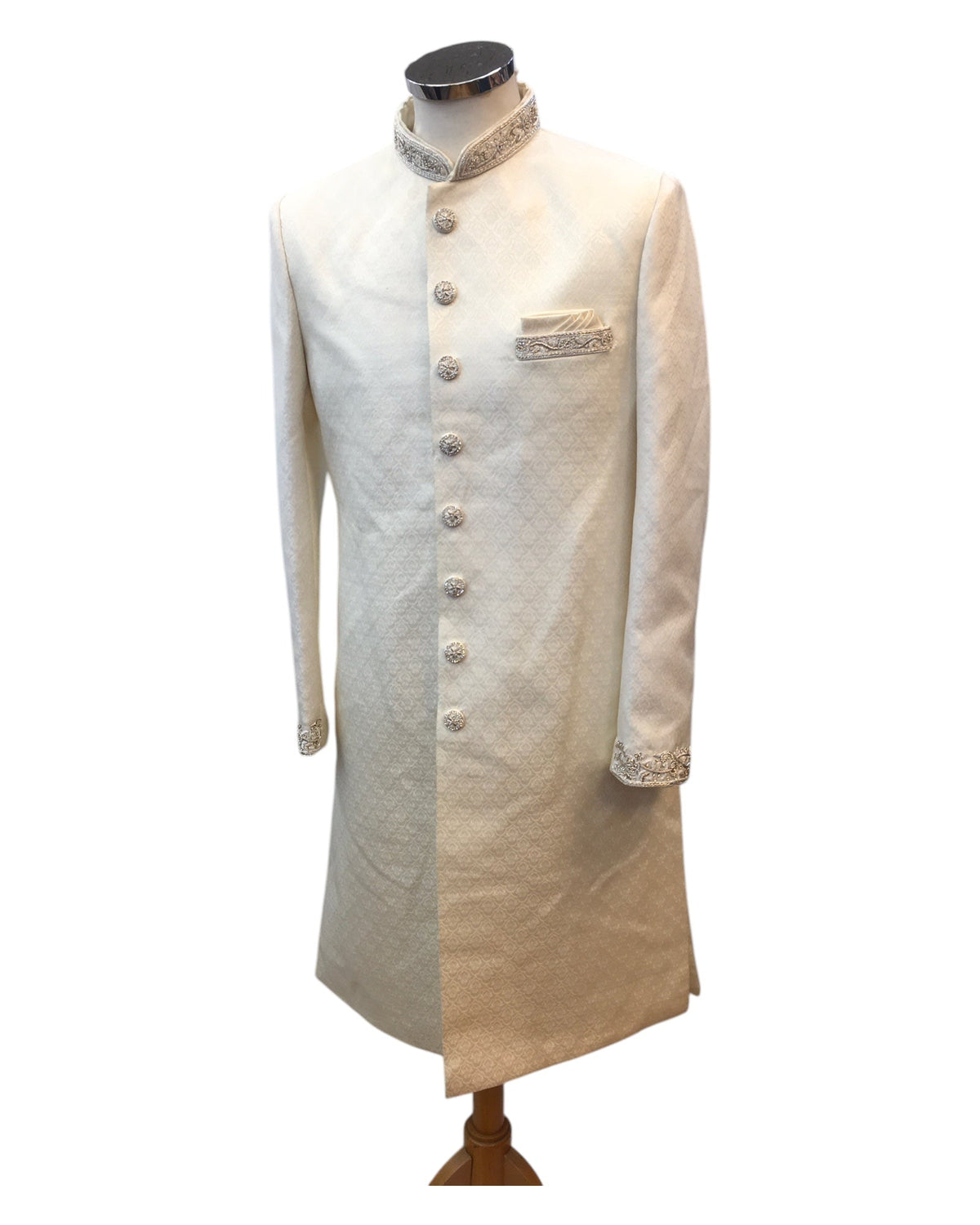 Cream - Rich Banarasi Brocade Sherwani with Zardosi Hand Embroidery - BS978 01KYV25 - Prachy Creations