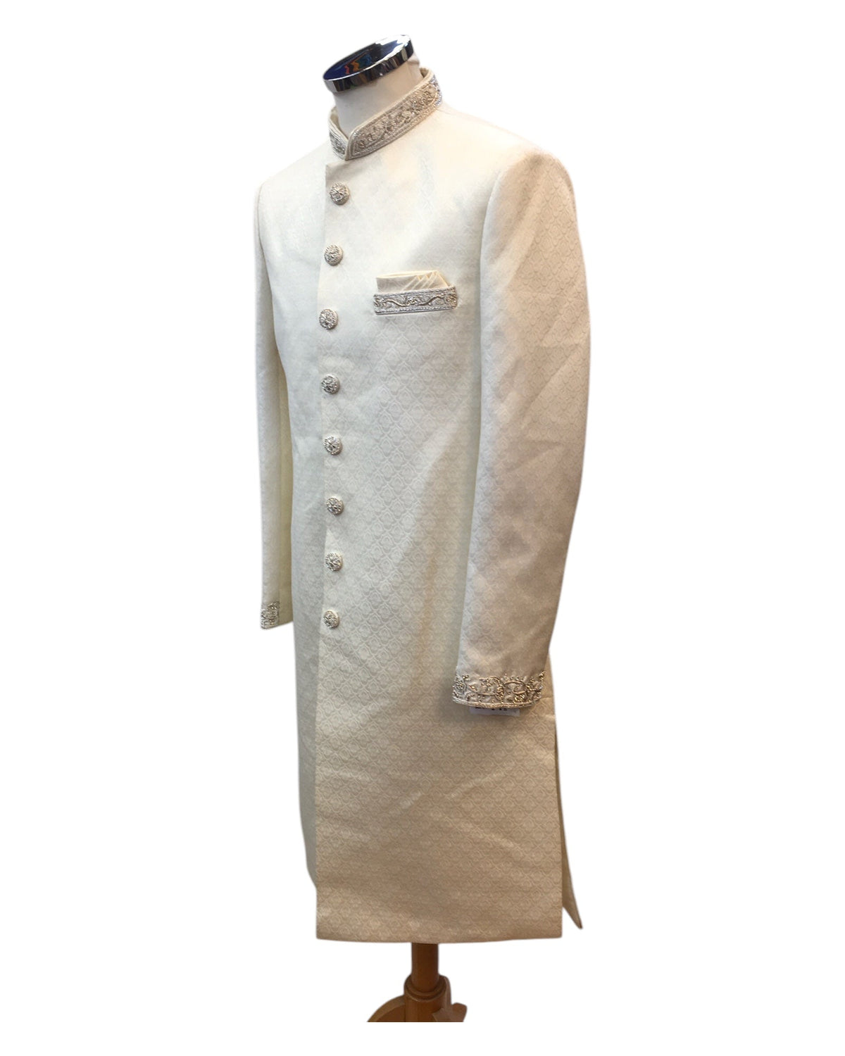 Cream - Rich Banarasi Brocade Sherwani with Zardosi Hand Embroidery - BS978 01KYV25 - Prachy Creations