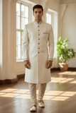 Cream - Rich Banarasi Brocade Sherwani with Zardosi Hand Embroidery - BS978 01KYV25 - Prachy Creations