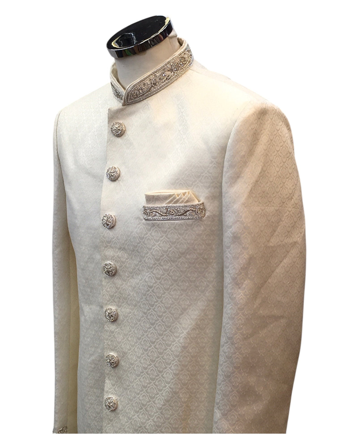 Cream - Rich Banarasi Brocade Sherwani with Zardosi Hand Embroidery - BS978 01KYV25 - Prachy Creations
