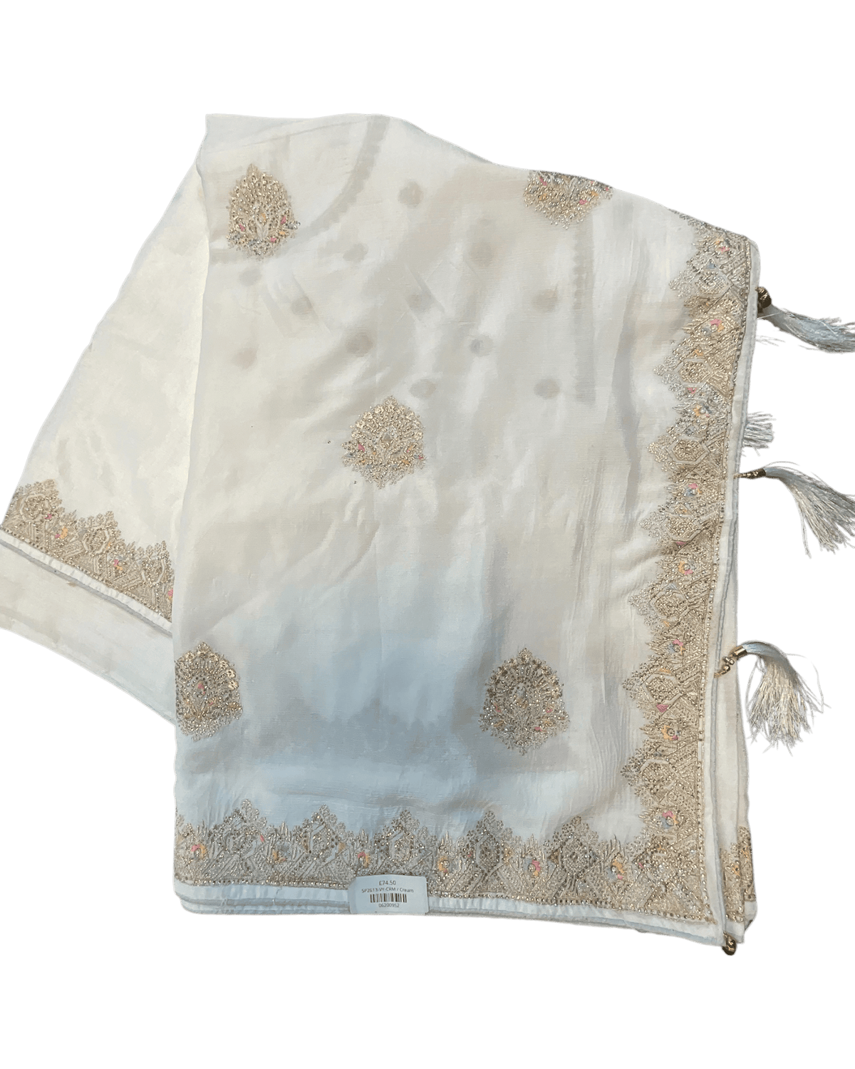 Cream - Saree with Thread / Stone Work and Blouse Piece - UK stock - 24hr Dispatch - SP2613 VY - Prachy Creations