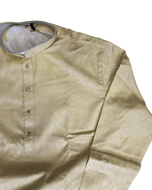 Cream - Self Woven Brocade Mens Indian Kurta set - UK Stock - Weddings / Walimas , Sangeet, Diwali, Eid, Mehndi / Henna - VEE3115 KC - Prachy Creations