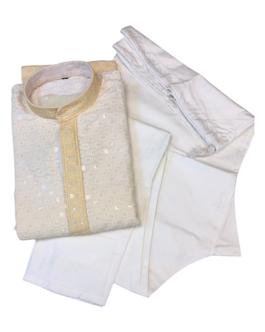 Cream - Shaded Lucknowi Sequins Mens Indian Kurta Set - Weddings / Walimas , Sangeet, Eid, Mehndi / Henna - KCS1040 VK 0225 - Prachy Creations