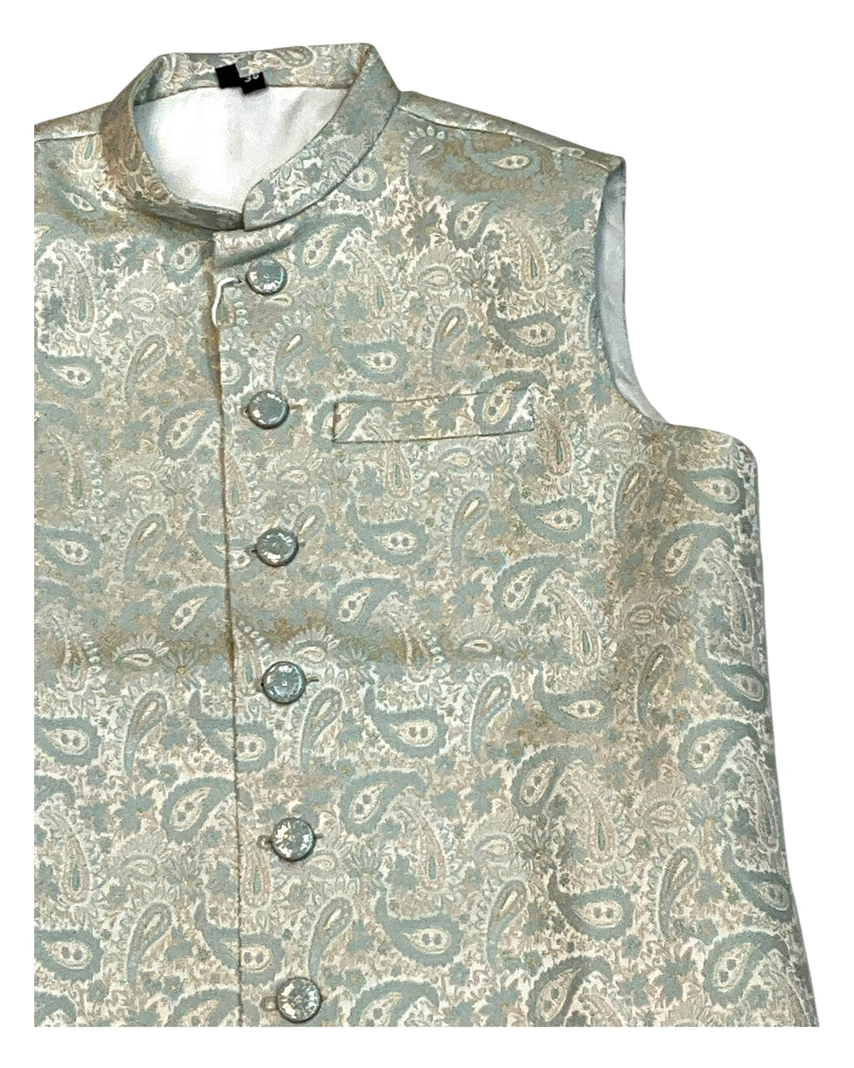 Cream with Light Turquoise & Gold Thread Brocade - Premium Mens Waistcoat - VNS-JKT7908/1 10KJ25 - Prachy Creations
