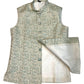 Cream with Light Turquoise & Gold Thread Brocade - Premium Mens Waistcoat - VNS-JKT7908/1 10KJ25 - Prachy Creations