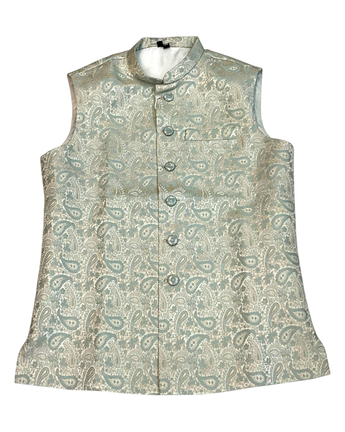 Cream with Light Turquoise & Gold Thread Brocade - Premium Mens Waistcoat - VNS-JKT7908/1 10KJ25 - Prachy Creations