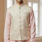 Cream with Lilac & Gold Thread Brocade - Premium Mens Waistcoat - VNS-JKT7910/1 10KJ25 - Prachy Creations