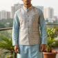Cream with Pink/Light Blue Brocade - Premium Mens Waistcoat - VNS-JKT7908/2 10KJ25 - Prachy Creations