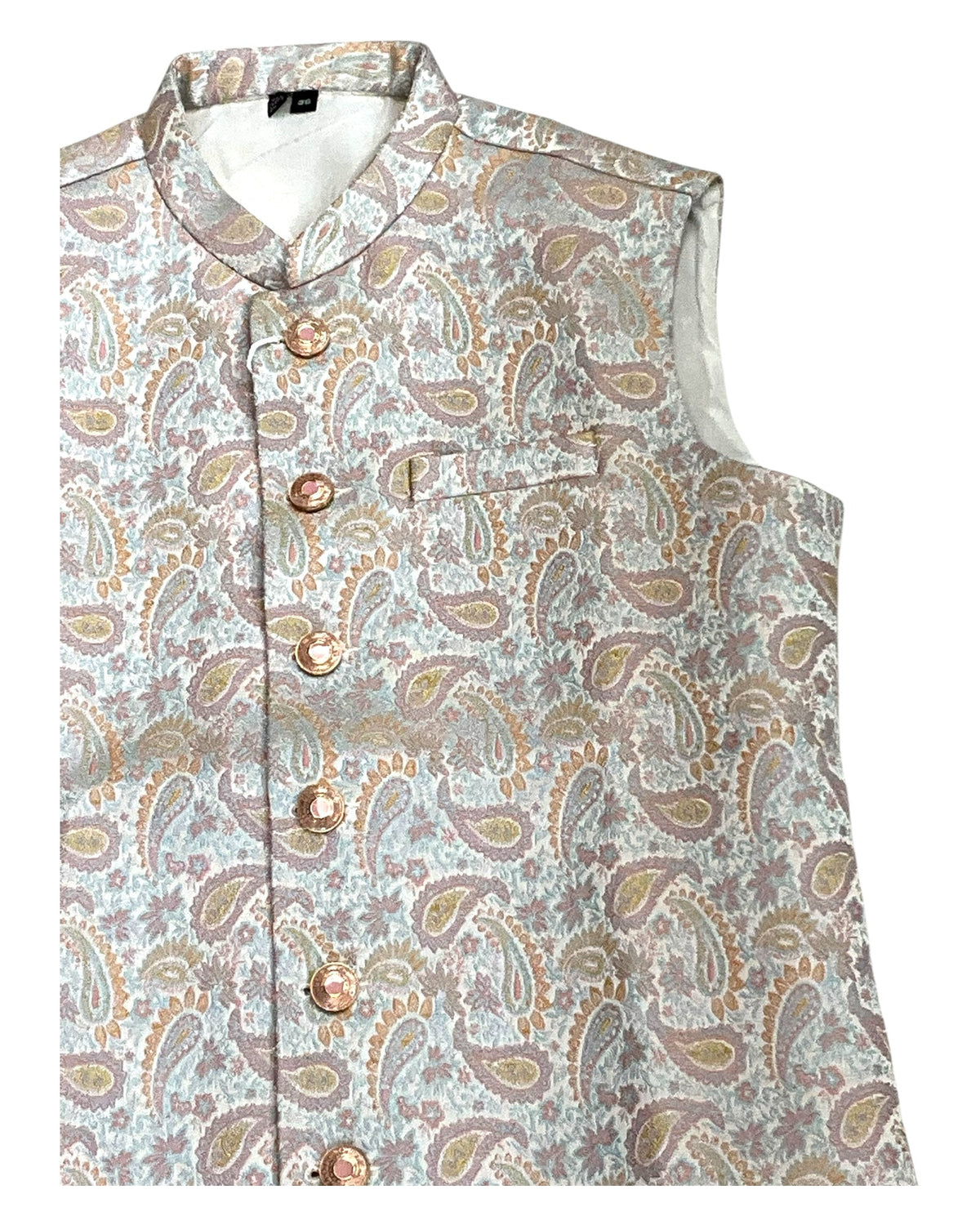 Cream with Pink/Light Blue Brocade - Premium Mens Waistcoat - VNS-JKT7908/2 10KJ25 - Prachy Creations