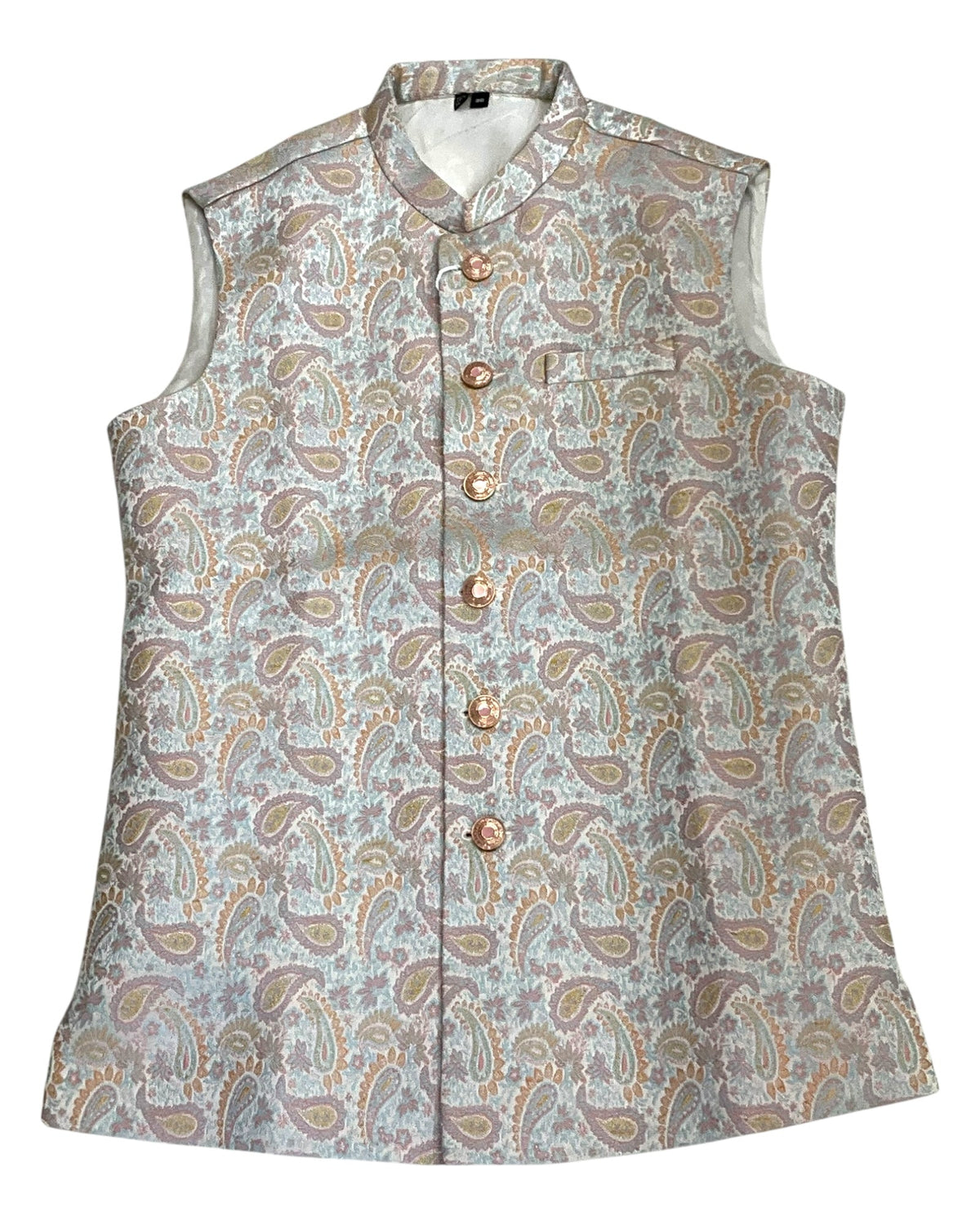 Cream with Pink/Light Blue Brocade - Premium Mens Waistcoat - VNS-JKT7908/2 10KJ25 - Prachy Creations