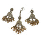 Crystal / Champagne - Large Size Antique Gold Finish Necklace Set with Earrings & Head Piece - Bollywood - AE2513 08KK25 - Prachy Creations