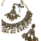 Crystal / Champagne - Large Size Antique Gold Finish Necklace Set with Earrings & Head Piece - Bollywood - AE2513 08KK25 - Prachy Creations