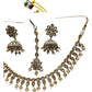 Crystal / Champagne - Medium Size Antique Gold Finish Necklace Set with Earrings & Head Piece - KAJ1054 08A25 - Prachy Creations