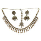 Crystal / Champagne - Medium Size Antique Gold Finish Necklace Set with Earrings & Head Piece - KAJ1054 08A25 - Prachy Creations