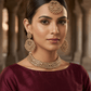 Crystal / Neutral - Medium Size Antique Gold Finish Necklace Set with Earrings - SJ07 08KY25 - Prachy Creations