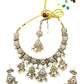 Crystal / Neutral - Medium Size Antique Gold Finish Necklace Set with Earrings - SJ09 08KV25 - Prachy Creations