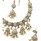 Crystal / Neutral - Medium Size Antique Gold Finish Necklace Set with Earrings - SJ09 08KV25 - Prachy Creations